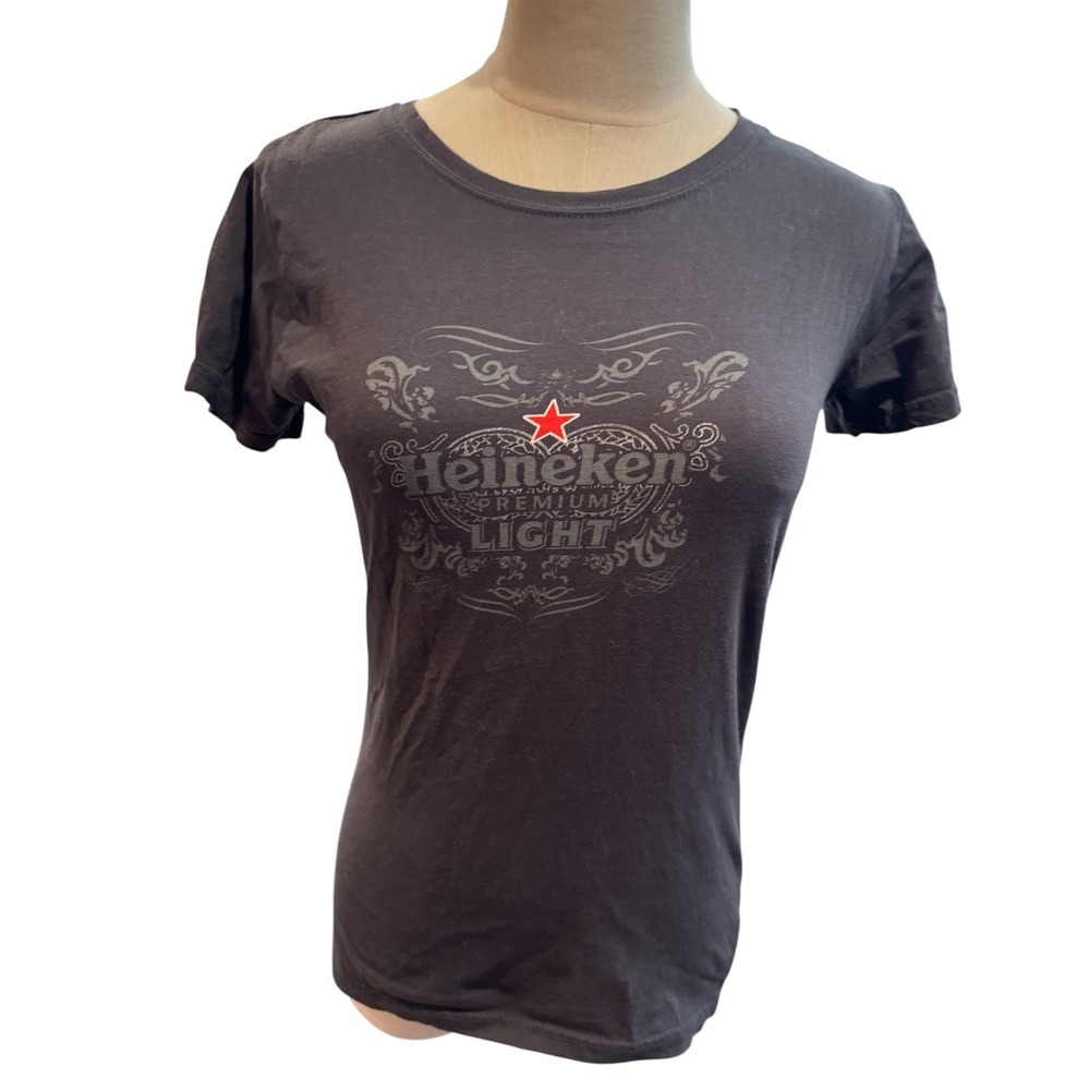Heineken Premium Light Beer Graphic T-Shirt Womens Medium Black Short Sleeve Tee